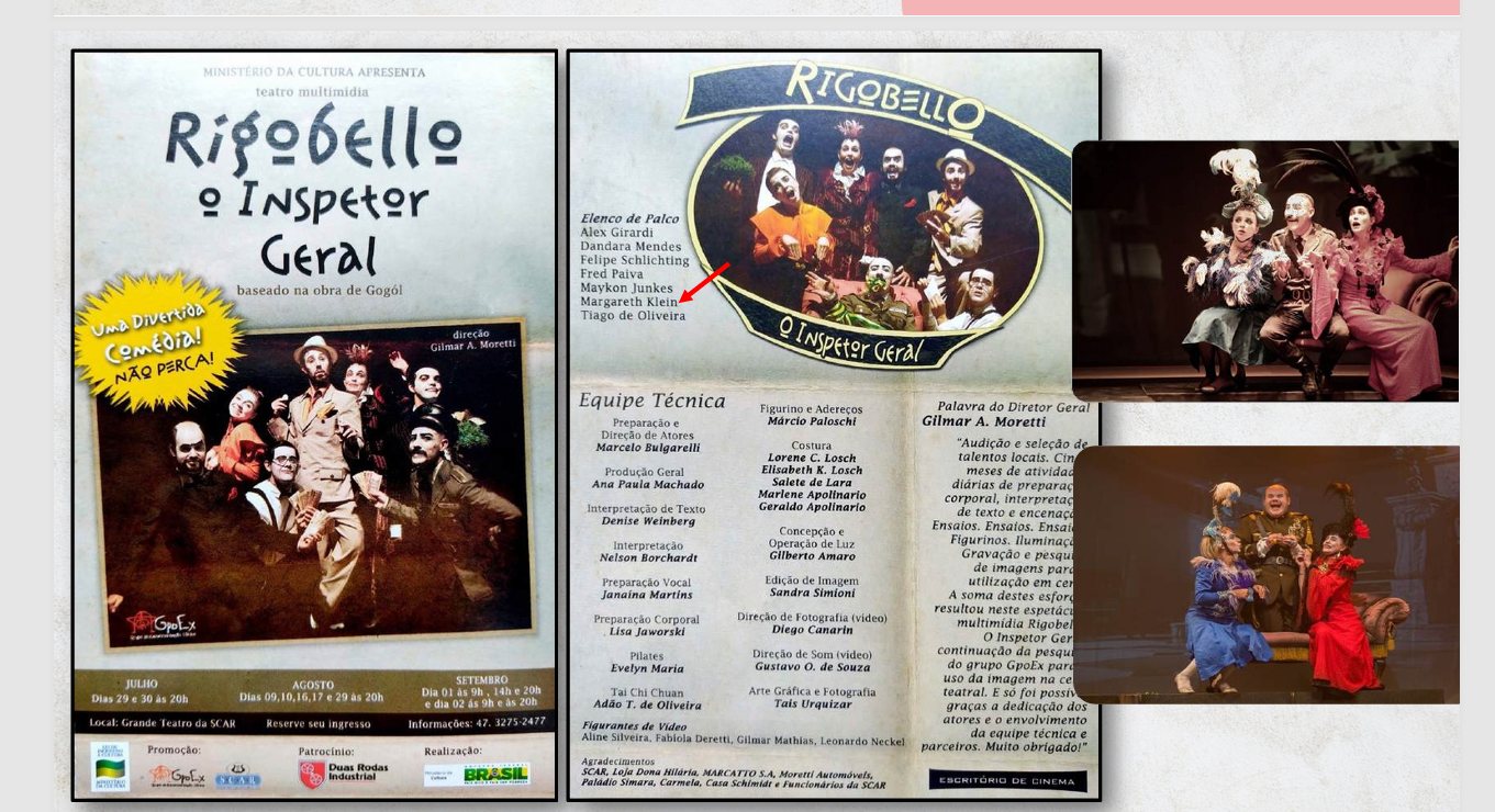 Material visual de Rigobello, O Inspetor Geral, com cartaz e fotos de cena.