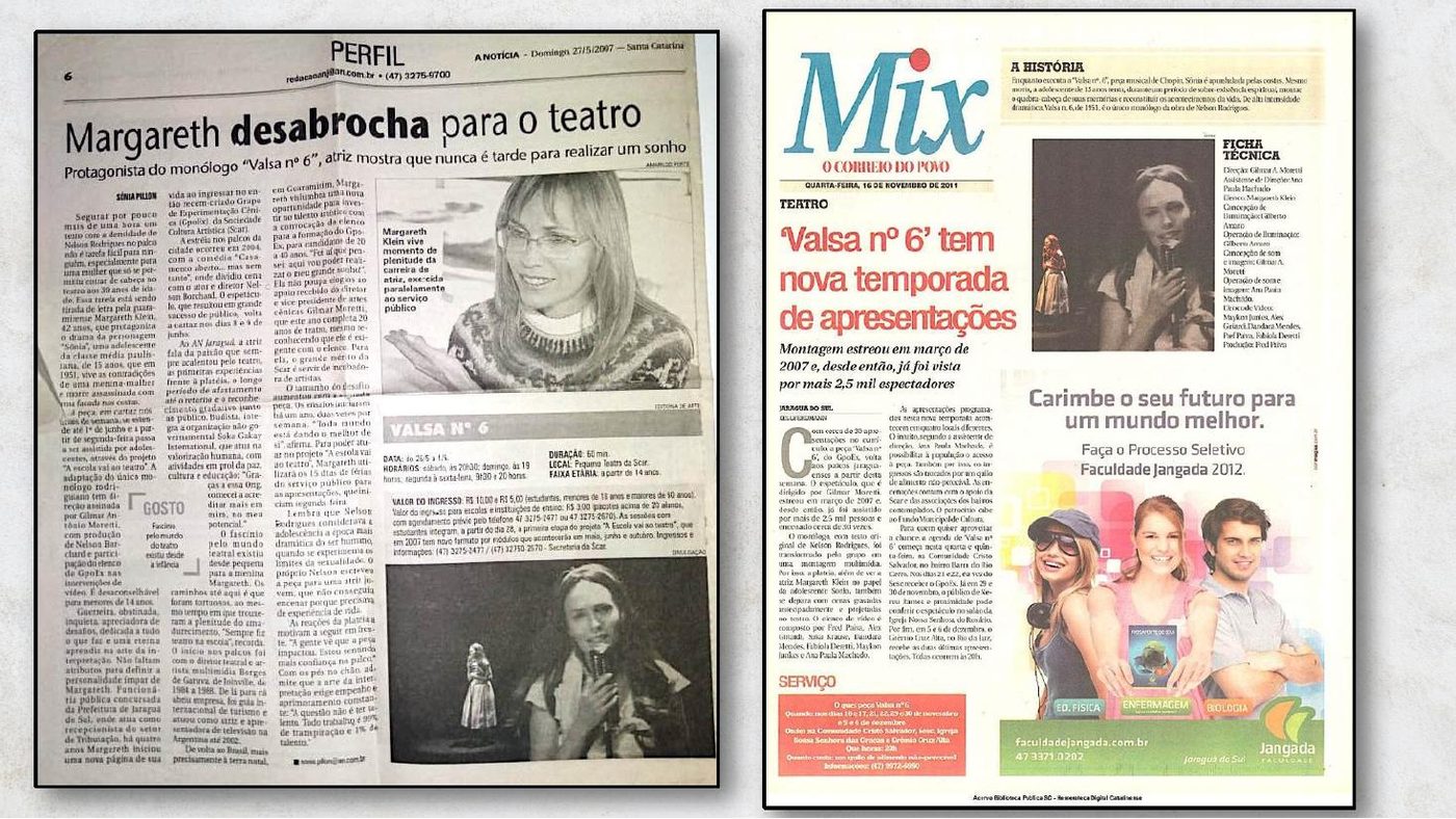 Recortes de imprensa sobre Valsa nº 6.